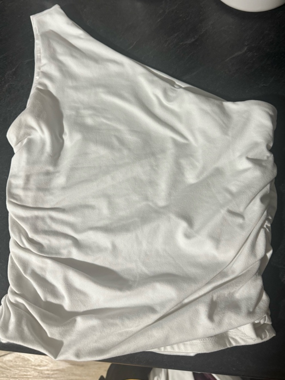 One-Shoulder White Ruched Top